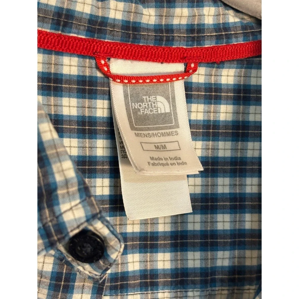 The North Face Button Down Shirt Men M Blue Plaid Cotton‎ Outdoor Hiking Casual
